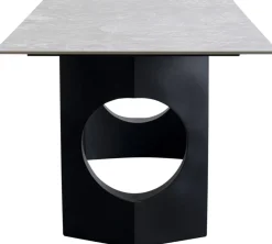 Stół Do Jadalni Blat Ceramiczny Odcienie Szarości Nogi Czarne Stalowe 180x90 Cm