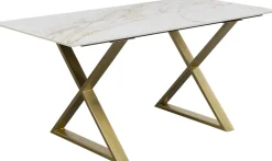 Stół Do Jadalni Blat Ceramiczny Nogi Złote Krzyżowe 160x80 Cm