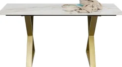 Stół Do Jadalni Blat Ceramiczny Nogi Złote Krzyżowe 160x80 Cm