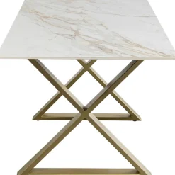 Stół Do Jadalni Blat Ceramiczny Nogi Złote Krzyżowe 160x80 Cm