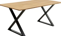 Stół Do Jadalni Blat Drewno Dębowe Olejowane Nogi Krzyżowe Czarne Stalowe 200x100 Cm