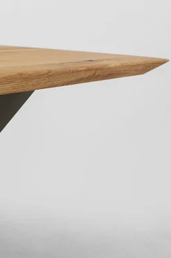 Stół Do Jadalni Blat Drewno Dębowe Olejowane Nogi Krzyżowe Czarne Stalowe 200x100 Cm