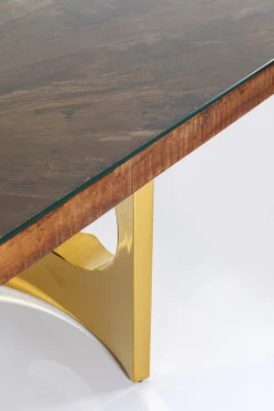 Stół Do Jadalni Blat Drewno I Szkło Nogi Złote 180x90 Cm