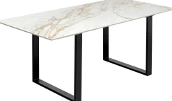Stół Do Jadalni Blat Kamionkowy Nogi Czarne Stalowe 180x90 Cm