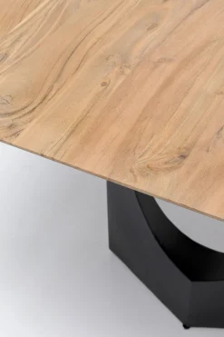 Stół Do Jadalni Blat Z Drewna Akacjowego Nogi Czarna Stal 180x90 Cm