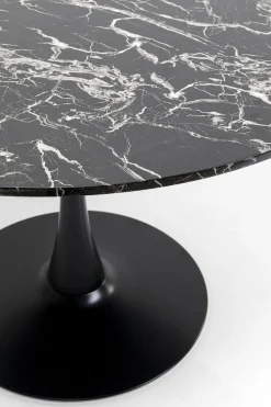 Stół Do Jadalni Czarny Blat MDF Imitacja Marmuru Ø110 Cm
