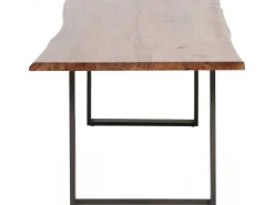 Stół Do Loftu 6-8 Osobowy Ciemnobrązowy Drewniany Blat Akacja Czarne Metalowe Nogi 200x100 Cm