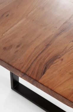 Stół Do Loftu 6-8 Osobowy Ciemnobrązowy Drewniany Blat Akacja Czarne Metalowe Nogi 200x100 Cm