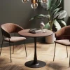 Stół Loft W Okleinie Orzech Włoski Noga Czarna Ø80 Cm