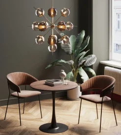Stół Loft W Okleinie Orzech Włoski Noga Czarna Ø80 Cm