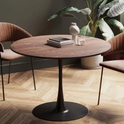 Stół Loft W Okleinie Orzech Włoski Noga Czarna Ø110 Cm