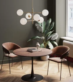 Stół Loft W Okleinie Orzech Włoski Noga Czarna Ø110 Cm