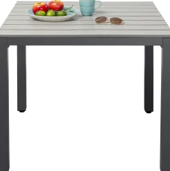 Stół Ogrodowy Blat Kwadratowy Szary Polywood Nogi Z Aluminium 80x80 Cm