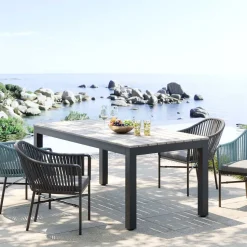 Stół Ogrodowy Blat Prostokątny Szary Polywood Nogi Z Aluminium Czarne 180x90 Cm