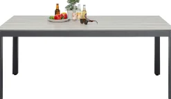 Stół Ogrodowy Blat Prostokątny Szary Polywood Nogi Z Aluminium Czarne 180x90 Cm
