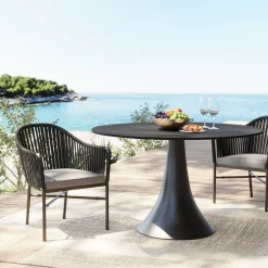 Stół Ogrodowy Okrągły Czarny Blat Ceramika Podstawa Aluminium Ø110 Cm
