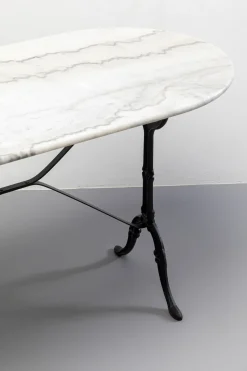 Stół Ogrodowy Z Białym Marmurowym Blatem Nogi Czarne Stalowe 120x60 Cm