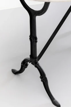 Stół Ogrodowy Z Białym Marmurowym Blatem Nogi Czarne Stalowe 120x60 Cm