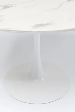 Stół Okrągły Blat MDF Imitacja Marmuru Biały Ø80 Cm