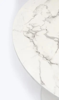 Stół Okrągły Blat MDF Imitacja Marmuru Biały Ø80 Cm