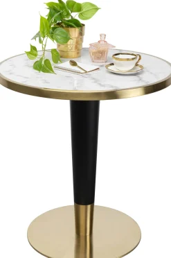 Stół Okrągły Glamour Blat Biały Marmurowy Podstawa Czarno-złota Ø70 Cm