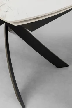 Stół Rozkładany Blat Ceramiczny Biały Podstawa Stal Czarna 120-180x90 Cm