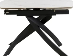 Stół Rozkładany Blat Ceramiczny Biały Podstawa Stal Czarna 120-180x90 Cm