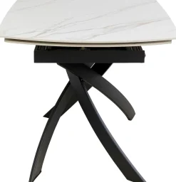 Stół Rozkładany Blat Ceramiczny Biały Podstawa Stal Czarna 120-180x90 Cm