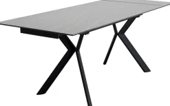 Stół Rozkładany Blat Czarny Kamionkowy Nogi Stalowe 140-200x80 Cm