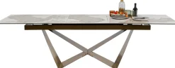 Stół Rozkładany Blat Szkło I Kamionka Nogi Stal Nierdzewna 200-260x100 Cm