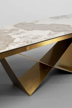 Stół Rozkładany Blat Szkło I Kamionka Nogi Stal Nierdzewna 200-260x100 Cm