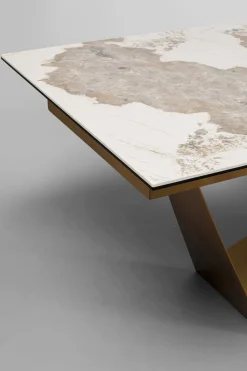 Stół Rozkładany Blat Szkło I Kamionka Nogi Stal Nierdzewna 200-260x100 Cm
