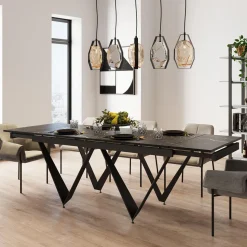 Stół Rozkładany Czarny Blat Ceramika Nogi Stalowe 180-260x90 Cm