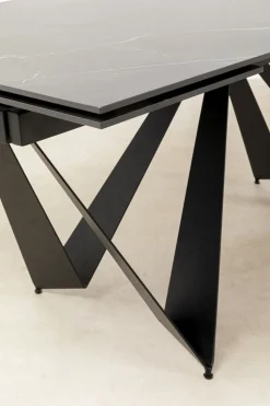 Stół Rozkładany Czarny Blat Ceramika Nogi Stalowe 180-260x90 Cm