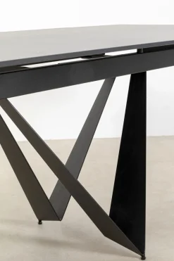 Stół Rozkładany Czarny Blat Ceramika Nogi Stalowe 180-260x90 Cm