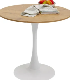 Stół Skandynawski W Okleinie Dębowej Noga Biała Ø80 Cm