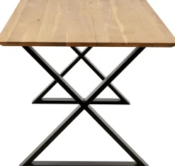 Stół Z Dębowym Blatem FSC Nogi Czarne Krzyżowe 180x90 Cm