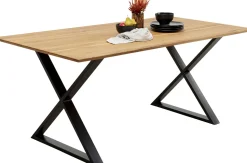 Stół Z Dębowym Blatem FSC Nogi Czarne Krzyżowe 180x90 Cm