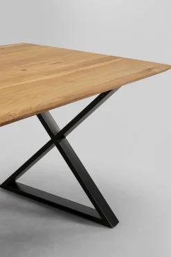 Stół Z Dębowym Blatem FSC Nogi Czarne Krzyżowe 180x90 Cm