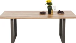 Stół Z Drewnianym Naturalnym Blatem I Czarnymi Metalowymi Nogami 180x90 Cm
