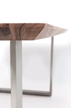 Stół Z Drewnianym Naturalnym Blatem I Szarymi Metalowymi Nogami 200x100 Cm