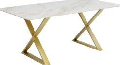 Stół Z Kamionkowym Blatem 180x90 Cm Nogi Złote Krzyżowe