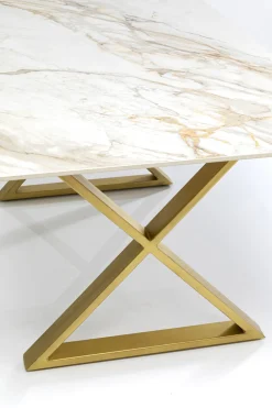 Stół Z Kamionkowym Blatem 180x90 Cm Nogi Złote Krzyżowe