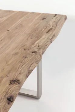 Stół Z Naturalnym Drewnianym Blatem Z Drewna Akacji I Srebrnymi Metalowymi Nogami 160x80 Cm