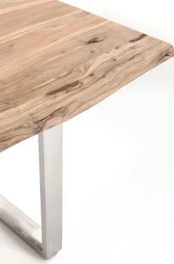 Stół Z Naturalnym Drewnianym Blatem Z Drewna Akacji I Srebrnymi Metalowymi Nogami 160x80 Cm