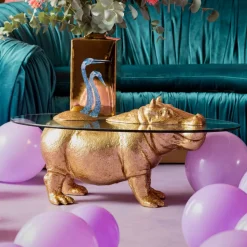 Stolik Kawowy Hippo 80 Cm Złoty - Blat Szklany
