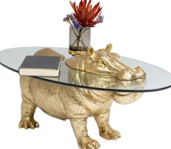 Stolik Kawowy Hippo 80 Cm Złoty - Blat Szklany