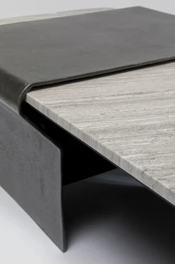 Stolik Kawowy Loft Marmur I Ciemnoszare Aluminium 142x70 Cm