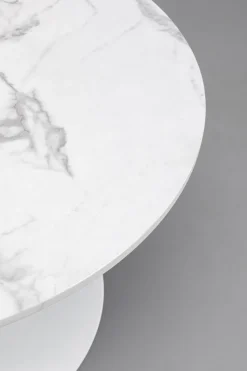 Stolik Kawowy Okrągły Biały Blat MDF Imitacja Marmuru Ø80 Cm