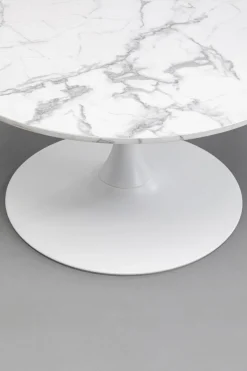 Stolik Kawowy Okrągły Biały Blat MDF Imitacja Marmuru Ø80 Cm